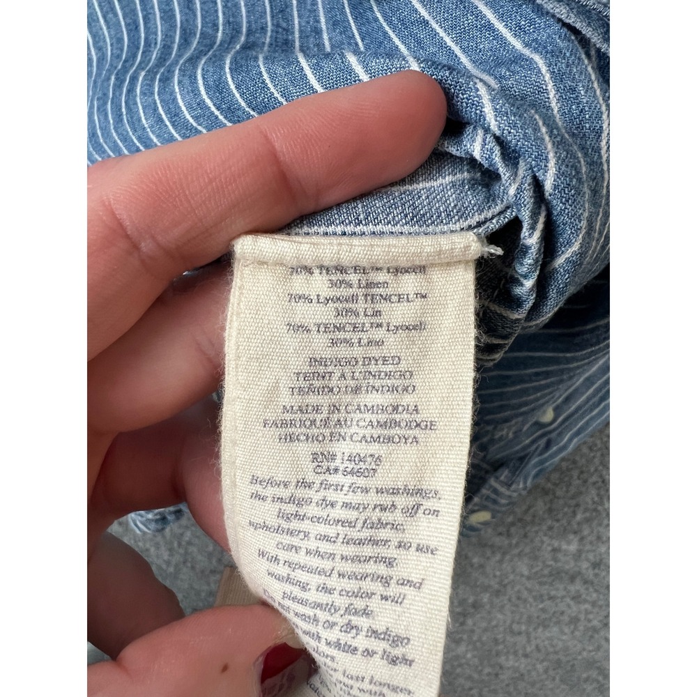 Faherty Womens Shirt Sz L Blue White Striped Tencel Linen Indigo Button Down - Picture 5 of 9